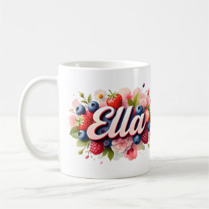 Caneca De Café Berry Floral Name Mug - Ella Personalizado