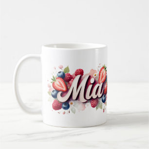 Caneca De Café Berry Floral Name Mug - Mia Personalizado