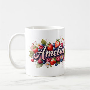 Caneca De Café Berry Floral Name Mug Personalizado - Amelia