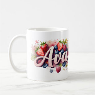 Caneca De Café Berry Floral Name Mug Personalizado - Ava