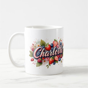 Caneca De Café Berry Floral Name Mug Personalizado - Charlotte