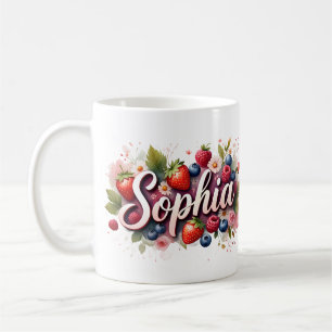 Caneca De Café Berry Floral Name Mug Personalizado - "Sophia"
