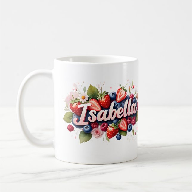 Caneca De Café Berry Floral Nome Personalizado Mug - Isabella (Esquerda)