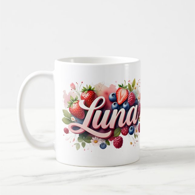 Caneca De Café Berry Floral Nome Personalizado Mug - Luna (Esquerda)