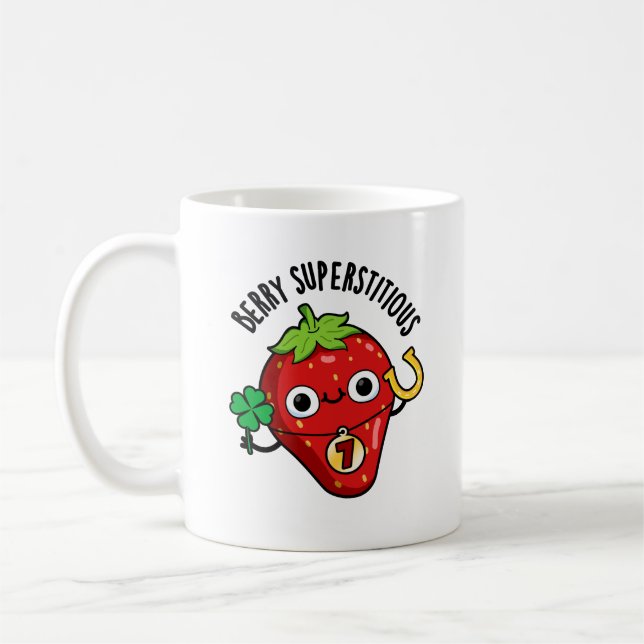 Caneca De Café Berry Superstitious Funny Strawberry Pun (Esquerda)