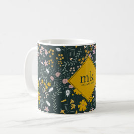 Caneca De Café Besouros Florais de Mostarda e Abelhas Flores Boêm