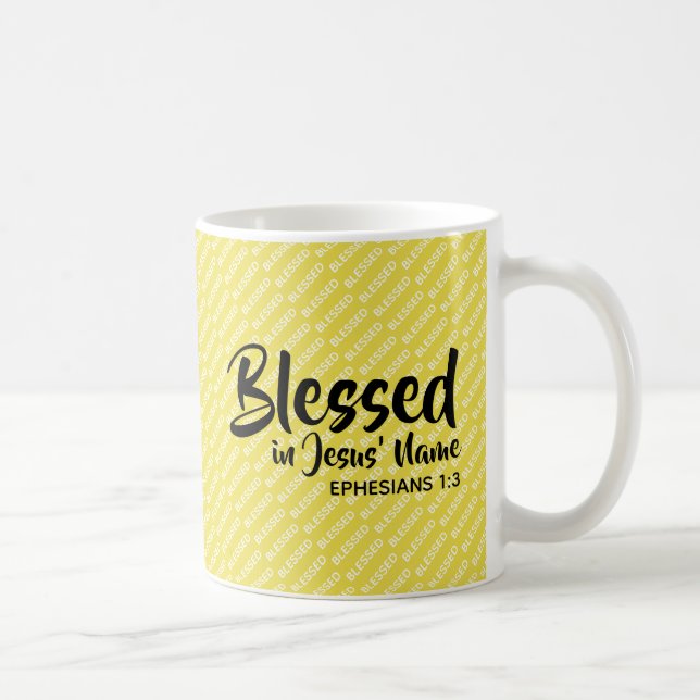 Caneca De Café BESSEIRO EM NOME DE JESUS Escritura Cristã Amarelo (Direita)
