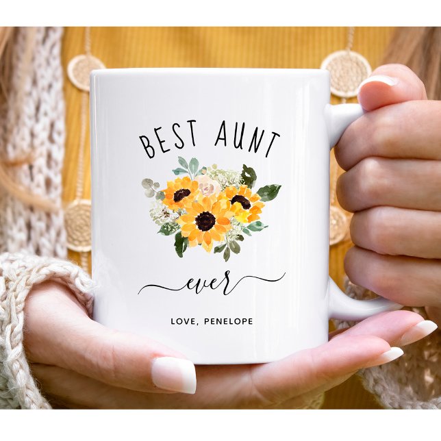 Caneca De Café Best Aunt Ever | Pretty Rustic Sunflowers (Criador carregado)