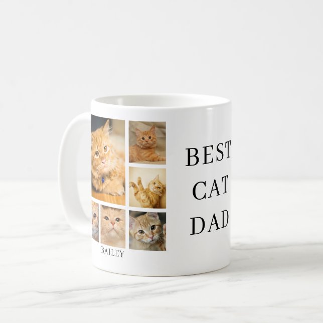 Caneca De Café Best Cat Dad Photo Personalized  (Frente Esquerda)