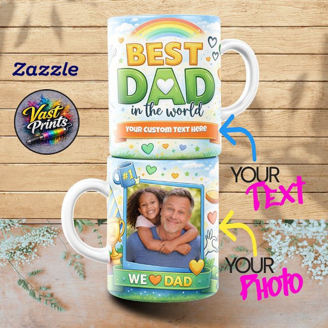 Caneca De Café Best Dad in the World Rainbow Custom Photo Collage (Best Dad in the World Rainbow Custom Photo Collage Coffee Mug)