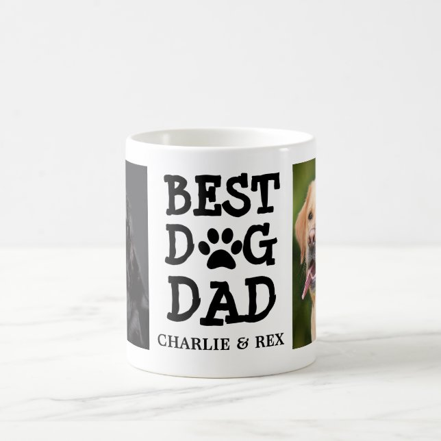 Caneca De Café Best Dog Dad / Two Photo & Text Custom Coffee Mug (Centro)