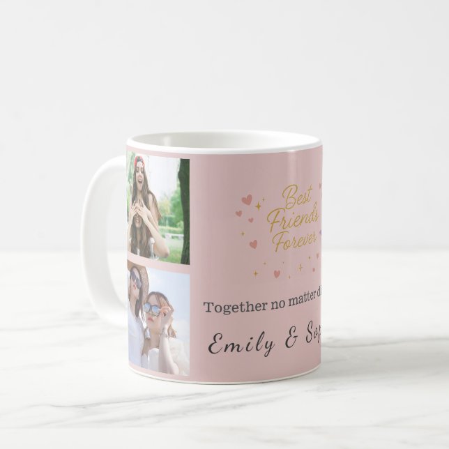Caneca De Café Best Friends Forever – Custom 4-Photo Collage Mug (Frente Esquerda)
