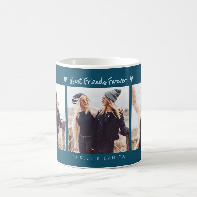 Caneca De Café Best Friends Forever Photo Multi Photo Teal (Centro)