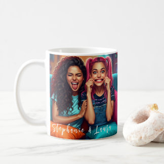 Caneca De Café Best Friends Funny Faces & Inspirational Quote