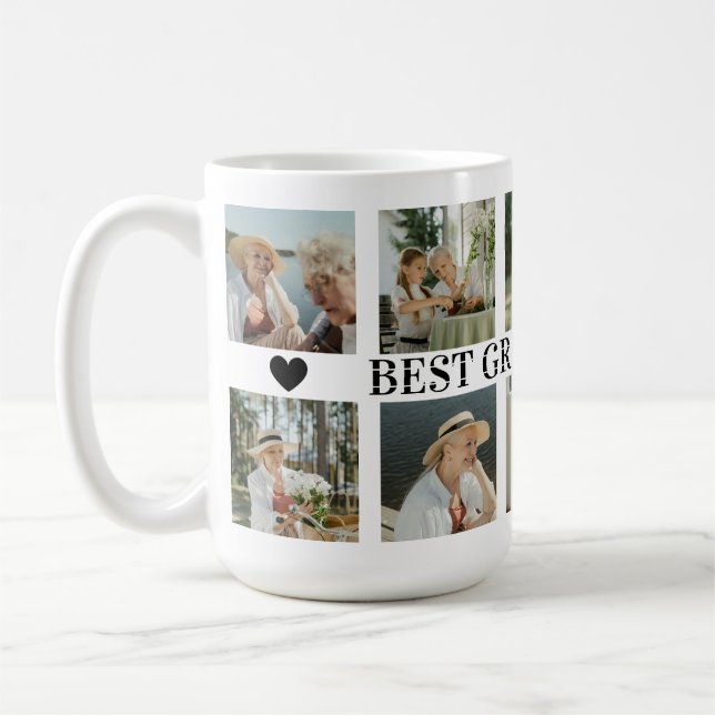 Caneca De Café Best Grandma Ever Photo Collage – Gift with Hearts (Esquerda)
