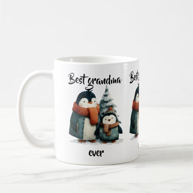 Caneca De Café Best Grandma Ever Winter Penguins (Esquerda)