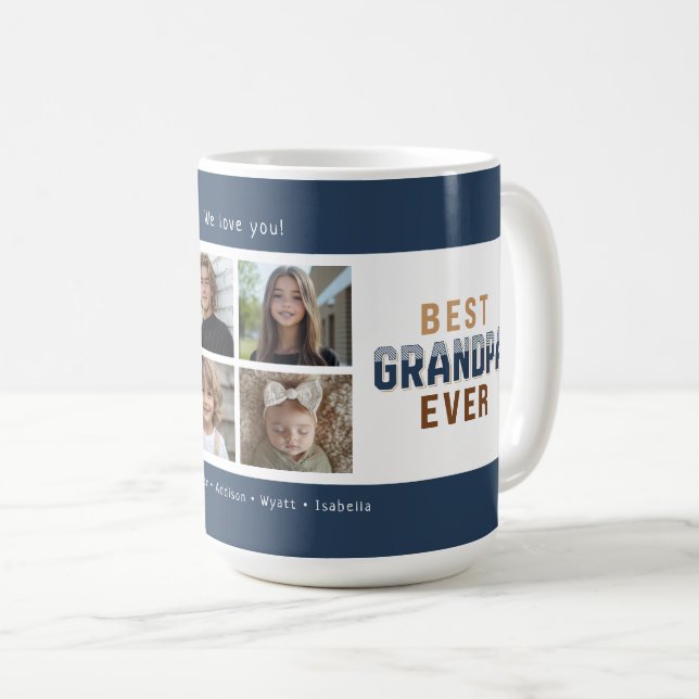 Caneca De Café Best Grandpa Ever 4 Photo Collage (Frente Esquerda)