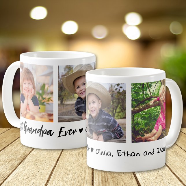 Caneca De Café Best Grandpa Ever Grandchildren 3 Photo Collage   (Criador carregado)