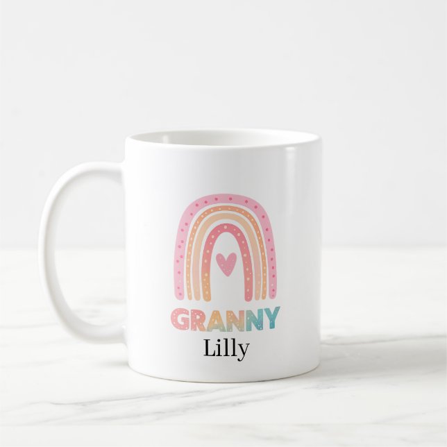 Caneca De Café Best Granny Rainbow Mug Personalised, Gift For her (Esquerda)