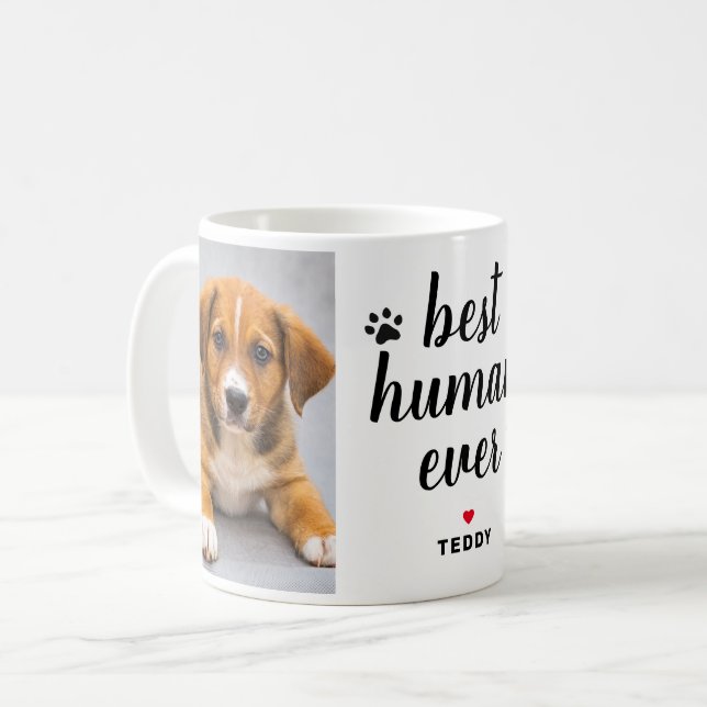 Caneca De Café Best Human Ever Personalized Dog Pet Photo (Frente Esquerda)