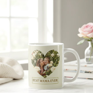 Caneca De Café Best Mama Ever Custom Photo Heart Elegant mug 
