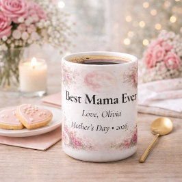 Caneca De Café Best Mama Ever Personalized Floral Rose Mug