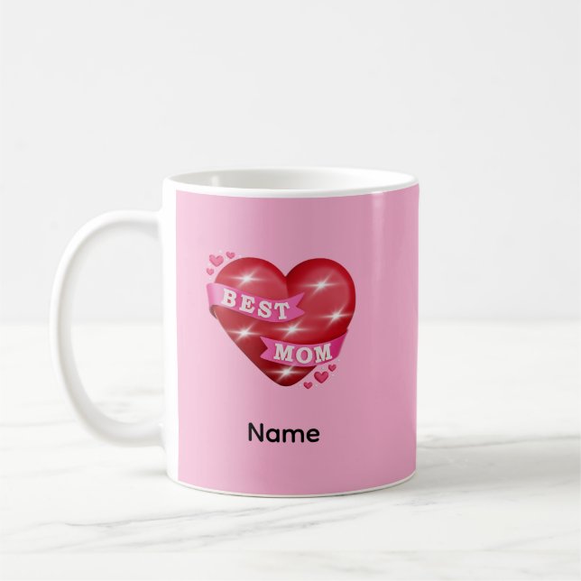 Caneca De Café Best Mom 3D Glossy Red Heart Mother's Day Gif (Esquerda)