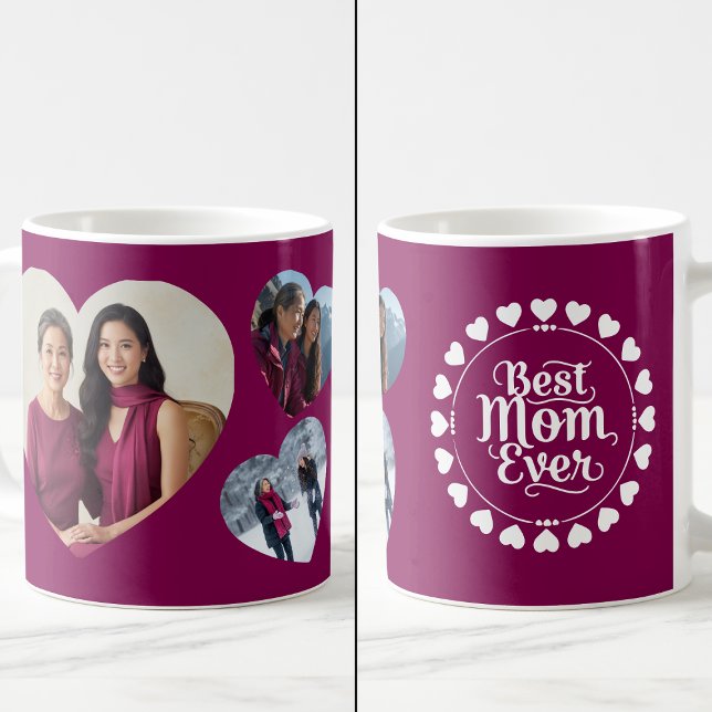 Caneca De Café Best Mom Ever 3 Heart Photo Collage Keepsake (Criador carregado)