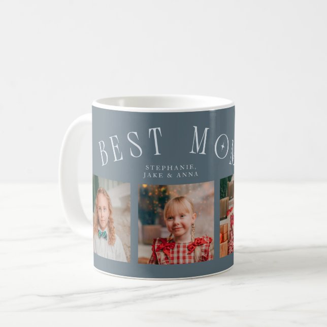 Caneca De Café Best Mom Ever 4-Photo Slate Blue Mothers Day  (Frente Esquerda)