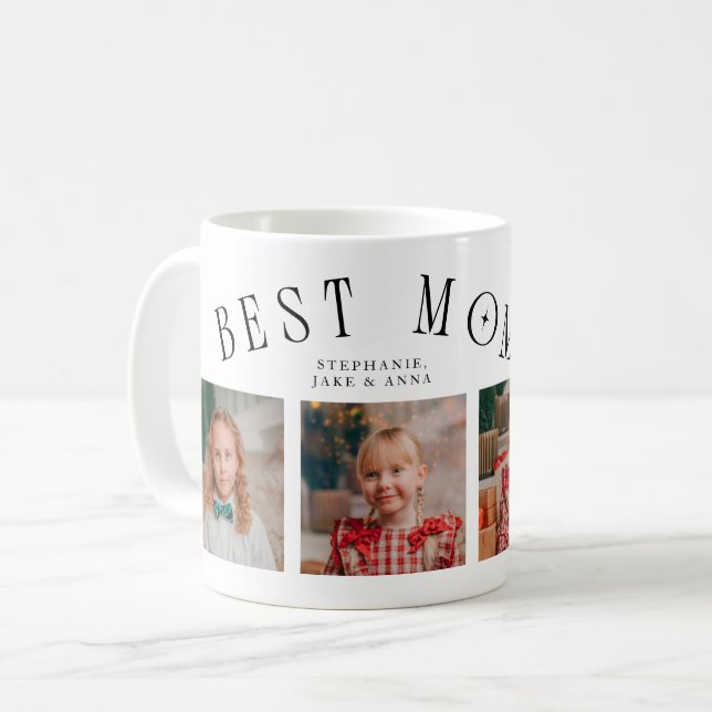 Caneca De Café Best Mom Ever 4-Photo White Mothers Day  (Frente Esquerda)