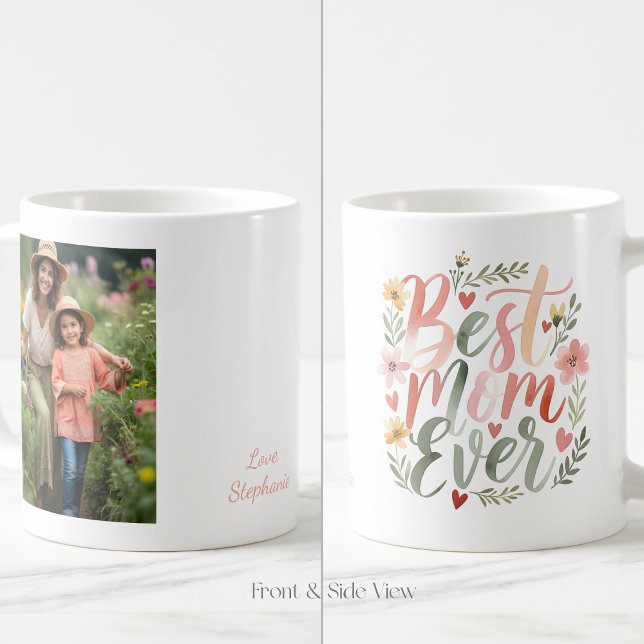 Caneca De Café Best Mom Ever Boho Custom Photo and Name (Criador carregado)