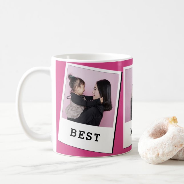 Caneca De Café Best Mom Ever Custom 3 Photo Mug Pink (Com Donut)