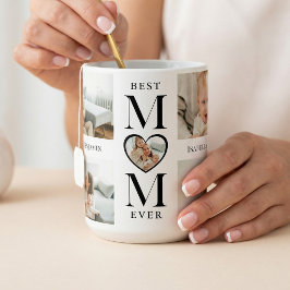 Caneca De Café Best Mom Ever Heart Personalized 5 Photo Collage