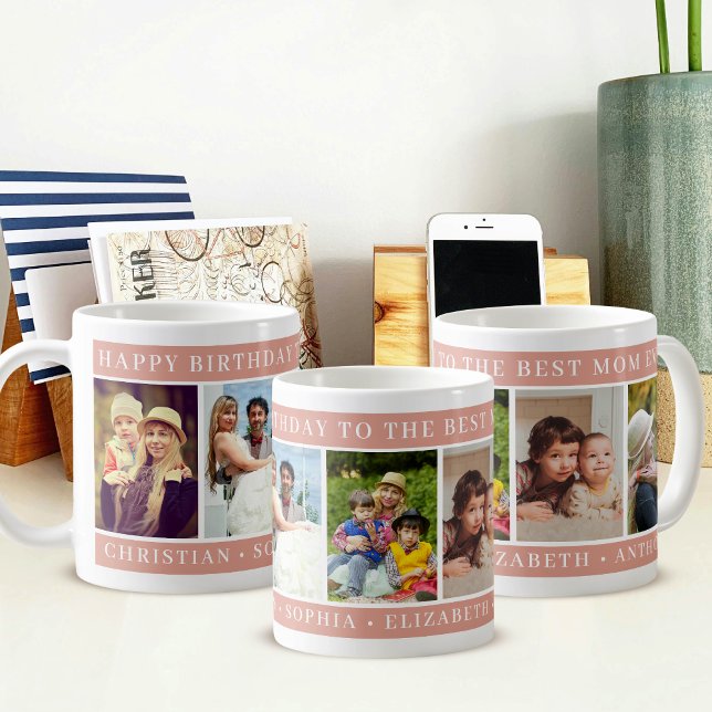 Caneca De Café Best Mom Ever Photo Collage Peach Happy Birthday (Criador carregado)