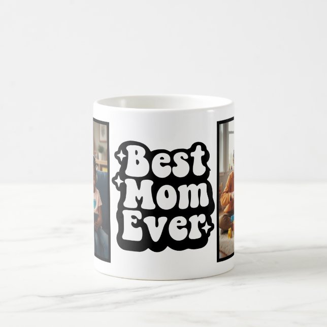 Caneca De Café Best Mom Ever Retro Groovy 2 Photo Keepsake (Centro)