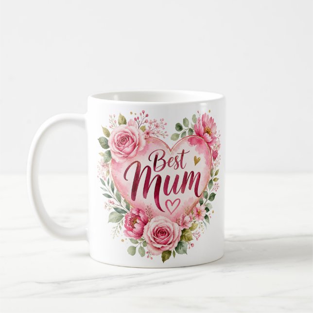 Caneca De Café Best Mum Aquarell Blumenherz Design (Esquerda)