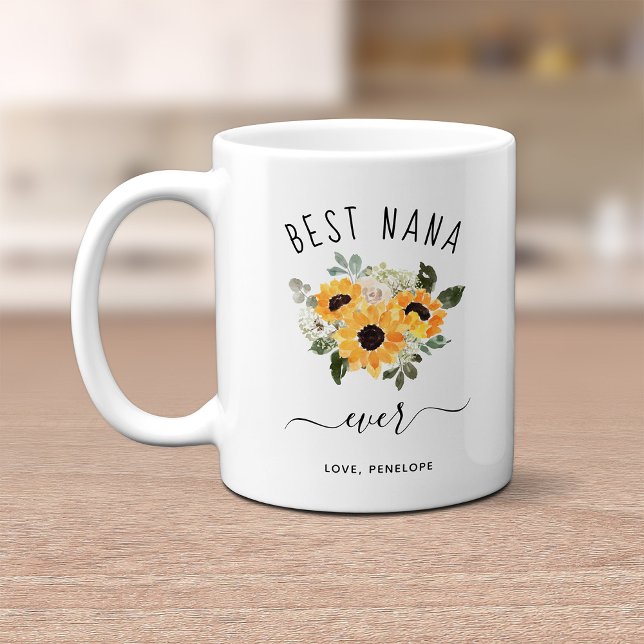 Caneca De Café Best Nana Ever | Pretty Rustic Sunflowers (Criador carregado)