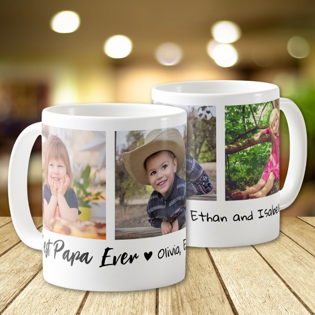 Caneca De Café Best Papa Ever Grandchildren 3 Photo Collage   (Criador carregado)