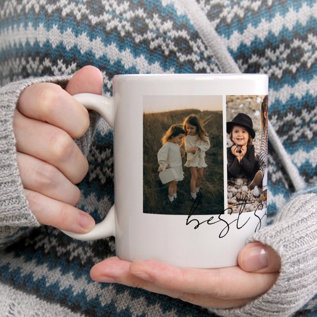 Caneca De Café Best Sister Ever Modern Script 4 Photos Collage (Criador carregado)
