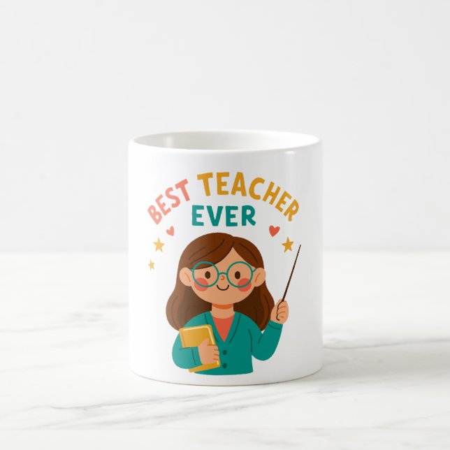 Caneca De Café Best Teacher Ever – Cute Cartoon Appreciation (Centro)