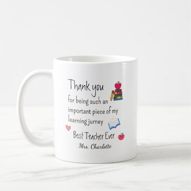 Caneca De Café Best Teacher Ever – Personalized Name (Esquerda)