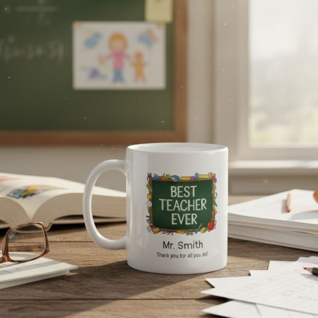 Caneca De Café Best Teacher Ever with Chalkboard Frame (Criador carregado)