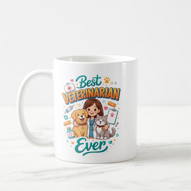 Caneca De Café Best Veterinarian Ever | Vet Appreciation Doctor’s (Esquerda)