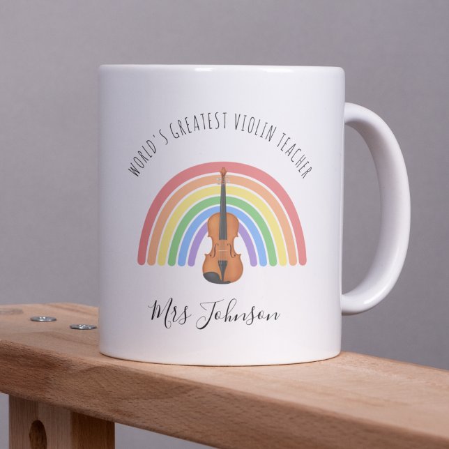 Caneca De Café Best Violin Teacher Rainbow Music Thank you Gift (Criador carregado)