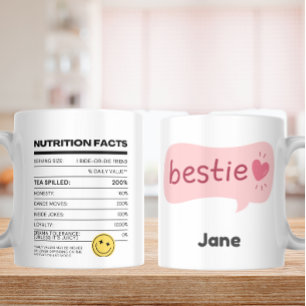 Caneca De Café Bestie Vibes - Fatos Nutricionais Engraçados