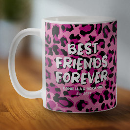 Caneca De Café Besties De Melhor Amigo Leopardo Rosa BFF