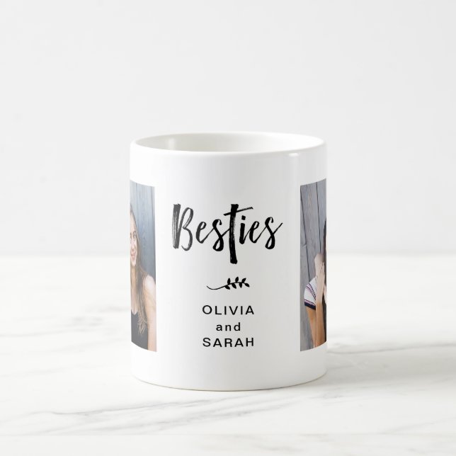 Caneca De Café Besties | Melhores Amigos Duas Fotografias e Texto (Centro)