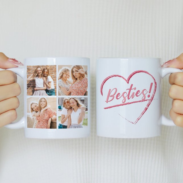 Caneca De Café Besties Rosa Melhores Amigos 4 Colagem de Fotograf (Criador carregado)