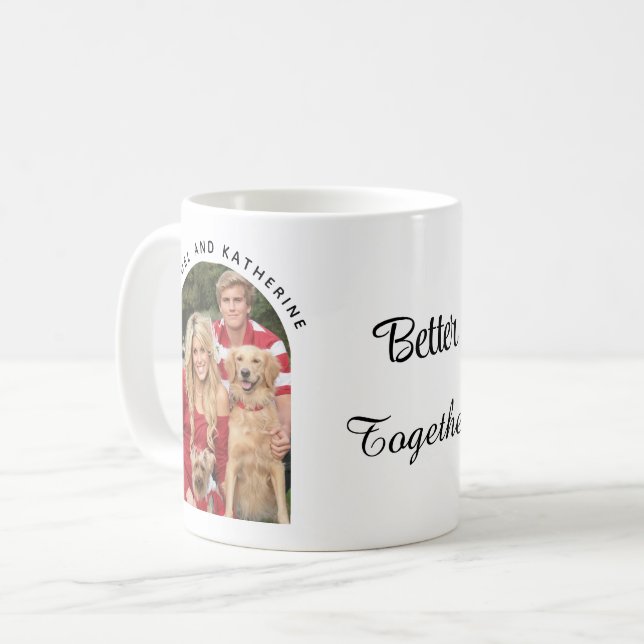 Caneca De Café Better Together Editable Name | Custom Arch Photo (Frente Esquerda)