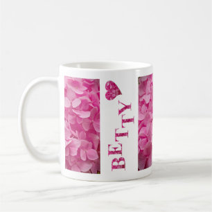 Caneca De Café "Betty" Letras Florais Cor-de-Rosa e Coração Bonit